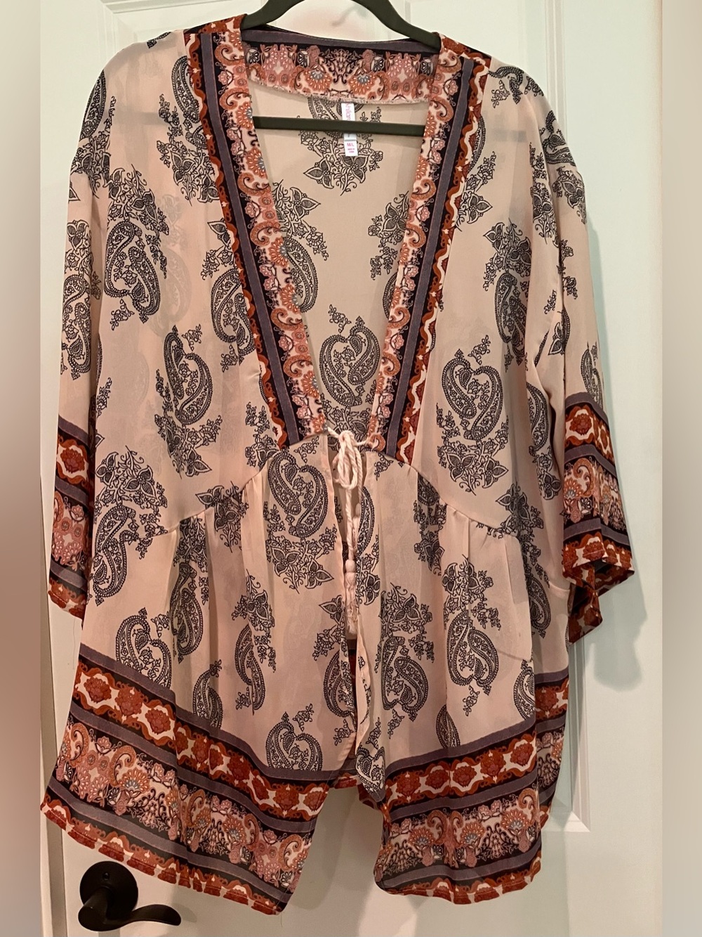 Xhilaration Kimono With Front Tassel Ties Size M/L Boho Paisley